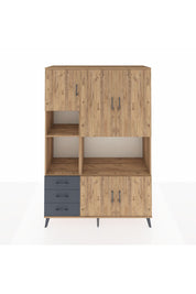 Hyperion Dolap 9 Raflı 3 Çekmeceli 5 Kapaklı 132x44x195 Çam-Çam/Antrasit