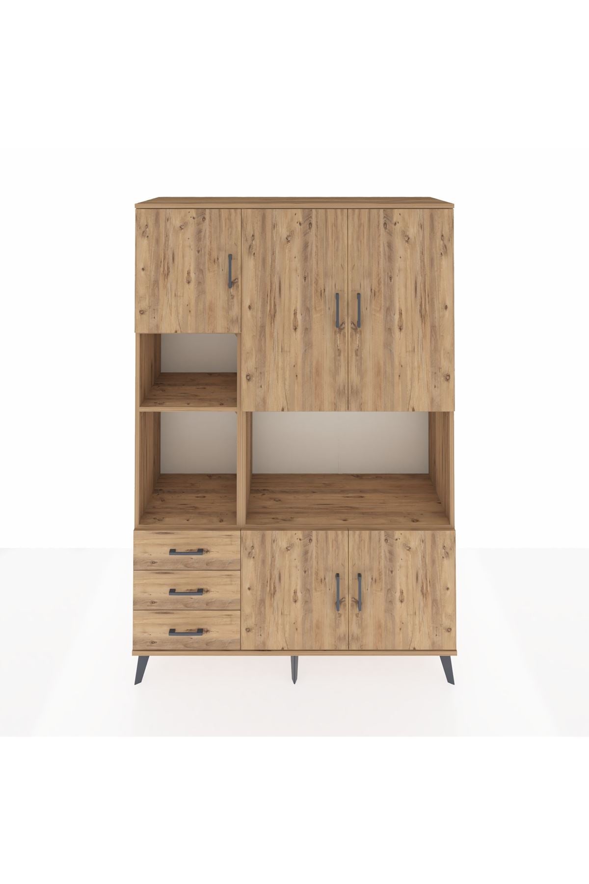 Hyperion Dolap 9 Raflı 3 Çekmeceli 5 Kapaklı 132x44x195 Çam-Çam/Çam