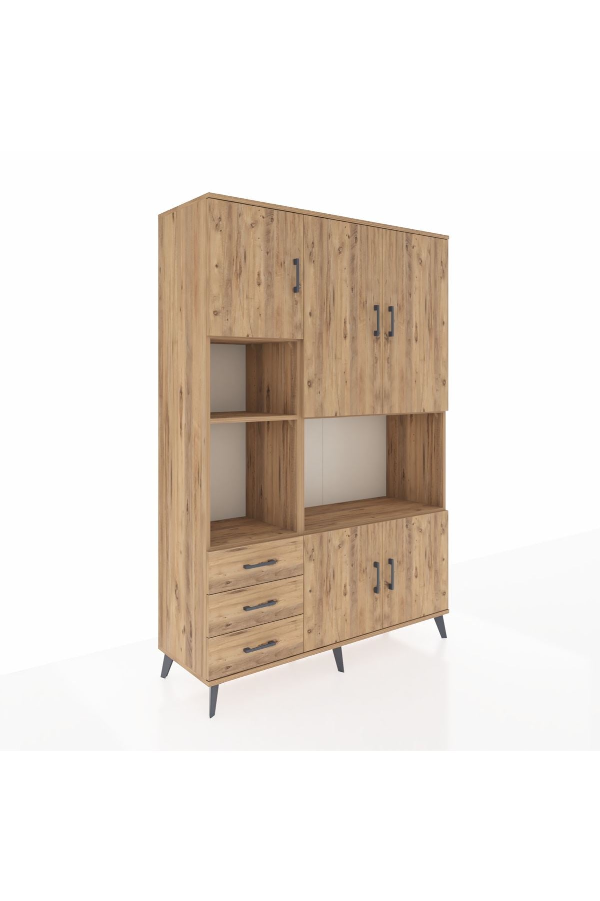 Hyperion Dolap 9 Raflı 3 Çekmeceli 5 Kapaklı 132x44x195 Çam-Çam/Çam