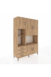 Hyperion Dolap 9 Raflı 3 Çekmeceli 5 Kapaklı 132x44x195 Çam-Çam/Çam