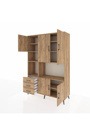 Hyperion Dolap 9 Raflı 3 Çekmeceli 5 Kapaklı 132x44x195 Çam-Çam/Çam