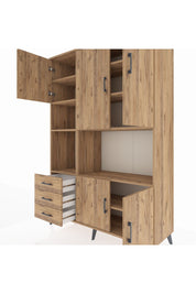 Hyperion Dolap 9 Raflı 3 Çekmeceli 5 Kapaklı 132x44x195 Çam-Çam/Çam