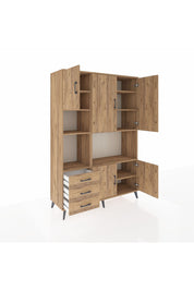 Hyperion Dolap 9 Raflı 3 Çekmeceli 5 Kapaklı 132x44x195 Çam-Çam/Çam