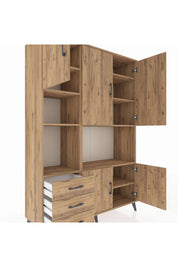 Hyperion Dolap 9 Raflı 3 Çekmeceli 5 Kapaklı 132x44x195 Çam-Çam/Çam