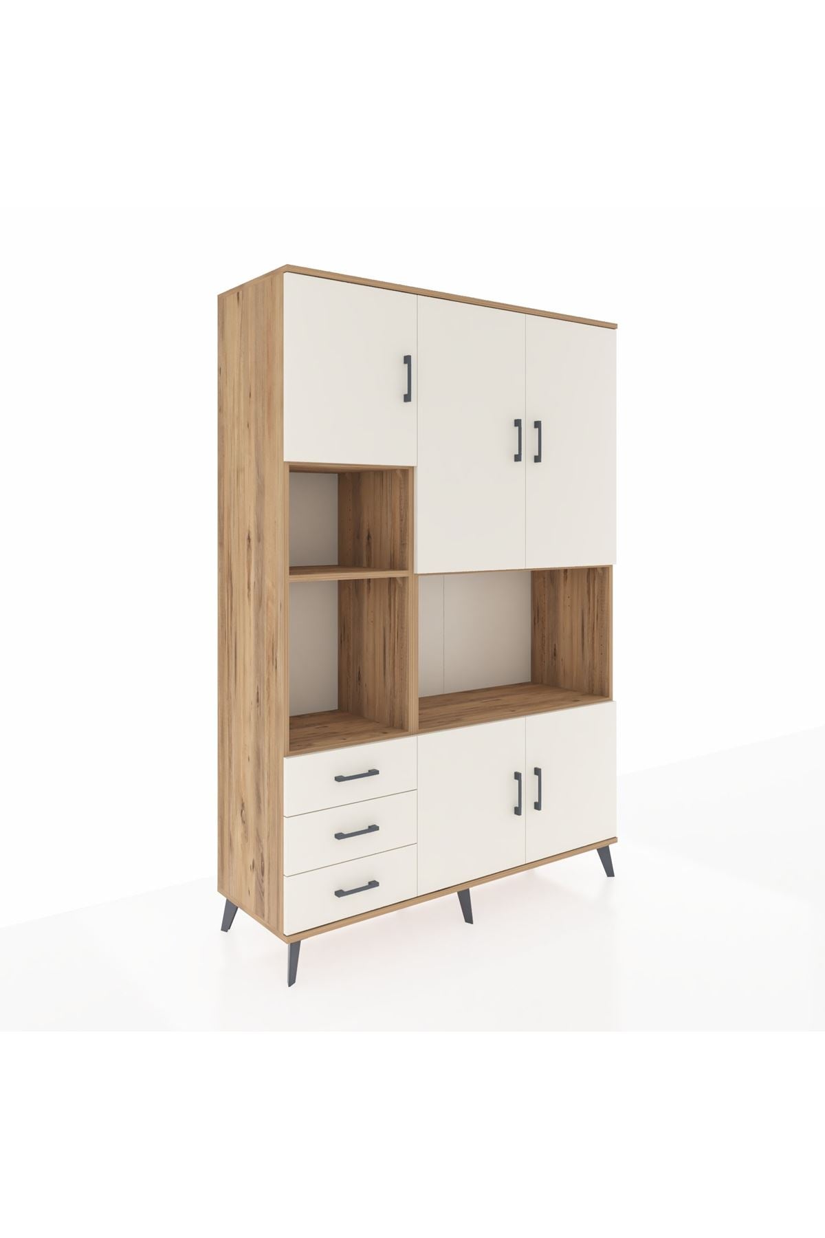 Hyperion Dolap 9 Raflı 3 Çekmeceli 5 Kapaklı 132x44x195 Çam-Aytaşı/Aytaşı