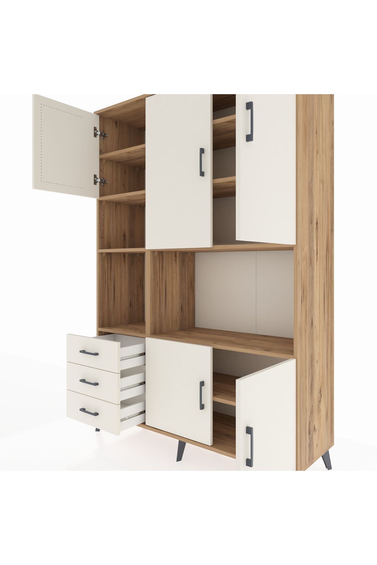Hyperion Dolap 9 Raflı 3 Çekmeceli 5 Kapaklı 132x44x195 Çam-Aytaşı/Aytaşı