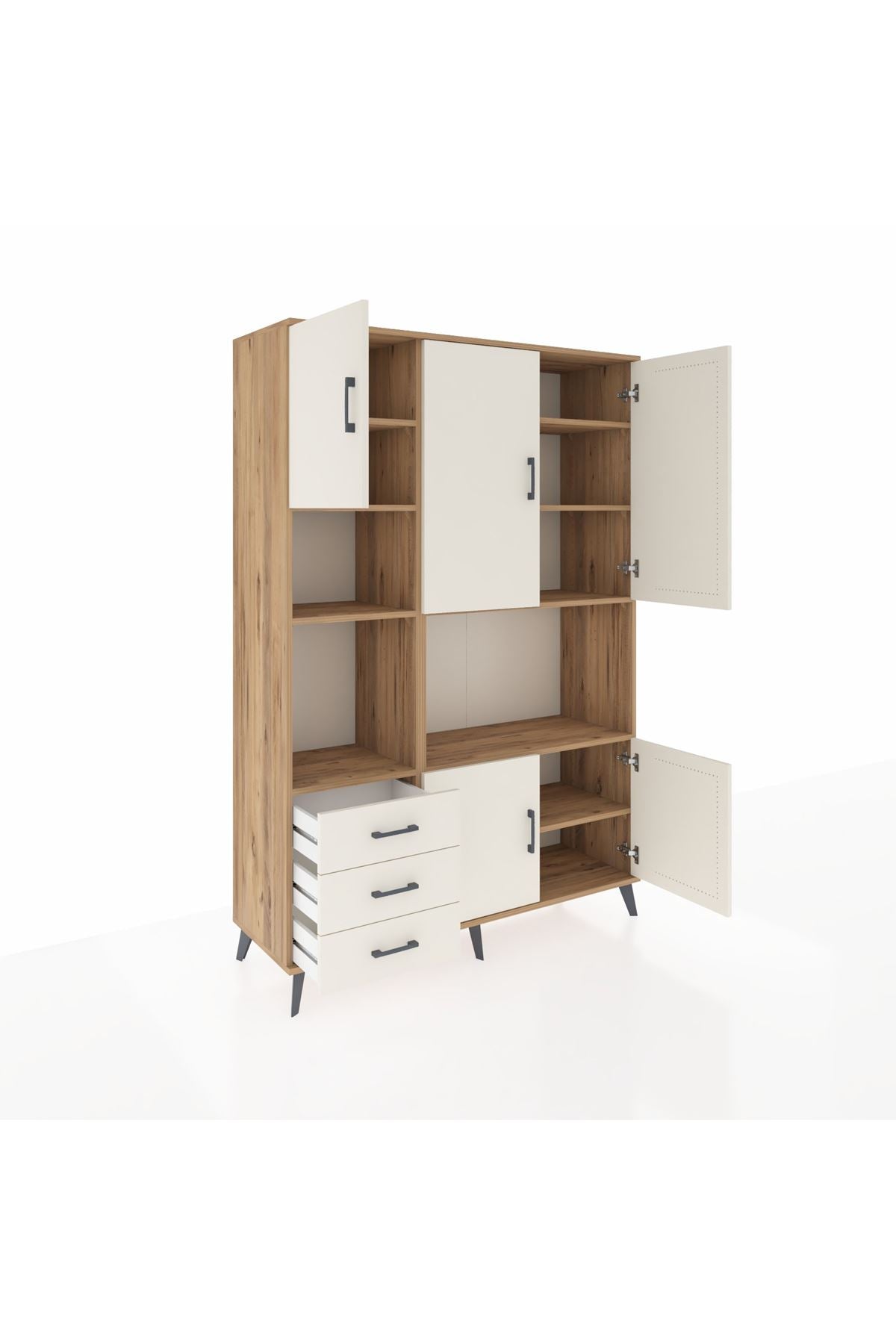 Hyperion Dolap 9 Raflı 3 Çekmeceli 5 Kapaklı 132x44x195 Çam-Aytaşı/Aytaşı