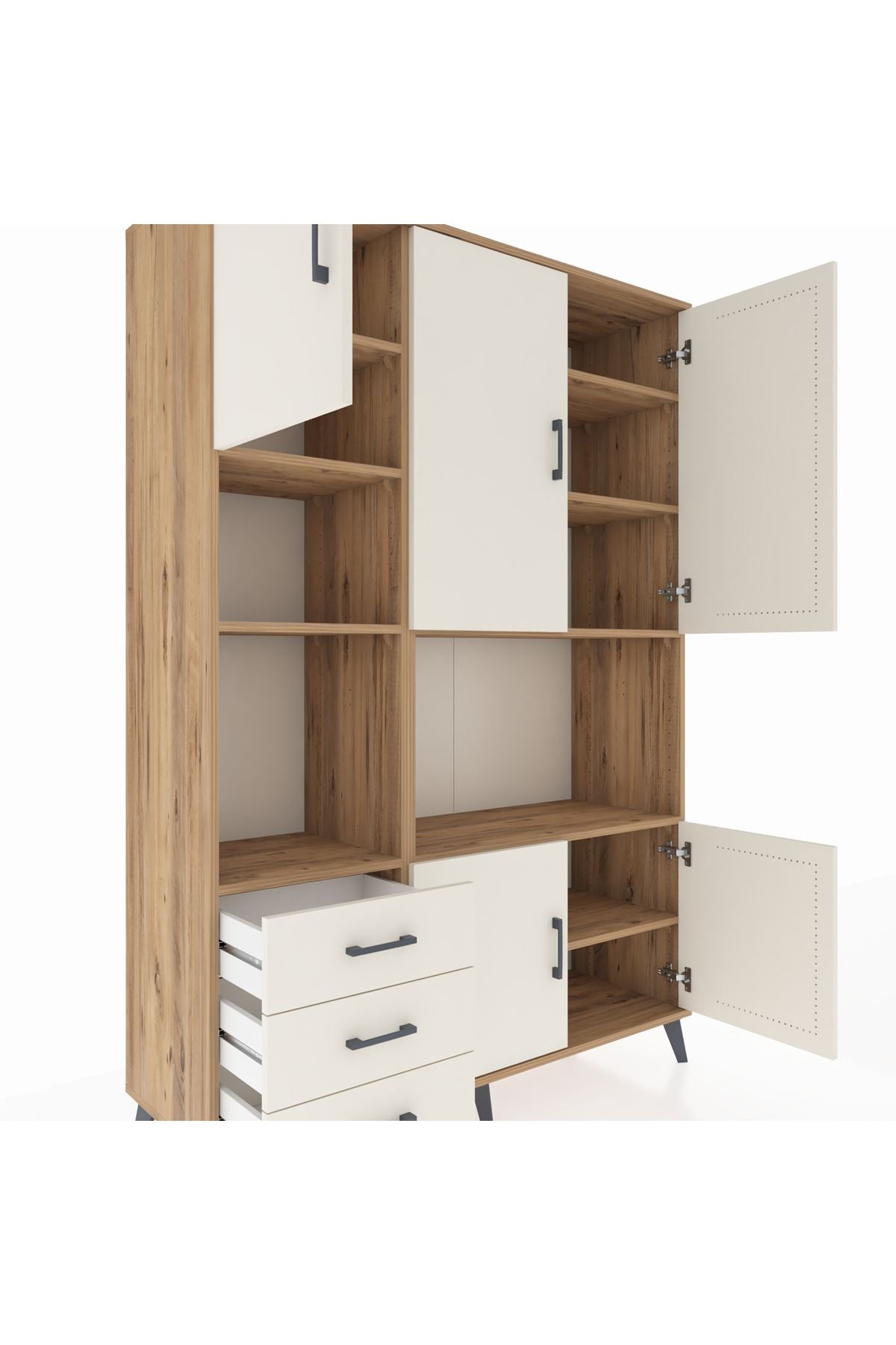 Hyperion Dolap 9 Raflı 3 Çekmeceli 5 Kapaklı 132x44x195 Çam-Aytaşı/Aytaşı