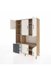 Hyperion Dolap 9 Raflı 3 Çekmeceli 5 Kapaklı 132x44x195 Çam-Aytaşı/Antrasit