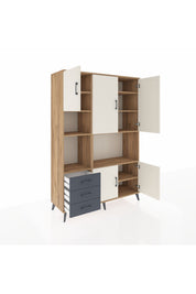Hyperion Dolap 9 Raflı 3 Çekmeceli 5 Kapaklı 132x44x195 Çam-Aytaşı/Antrasit