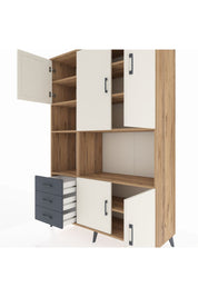 Hyperion Dolap 9 Raflı 3 Çekmeceli 5 Kapaklı 132x44x195 Çam-Aytaşı/Antrasit