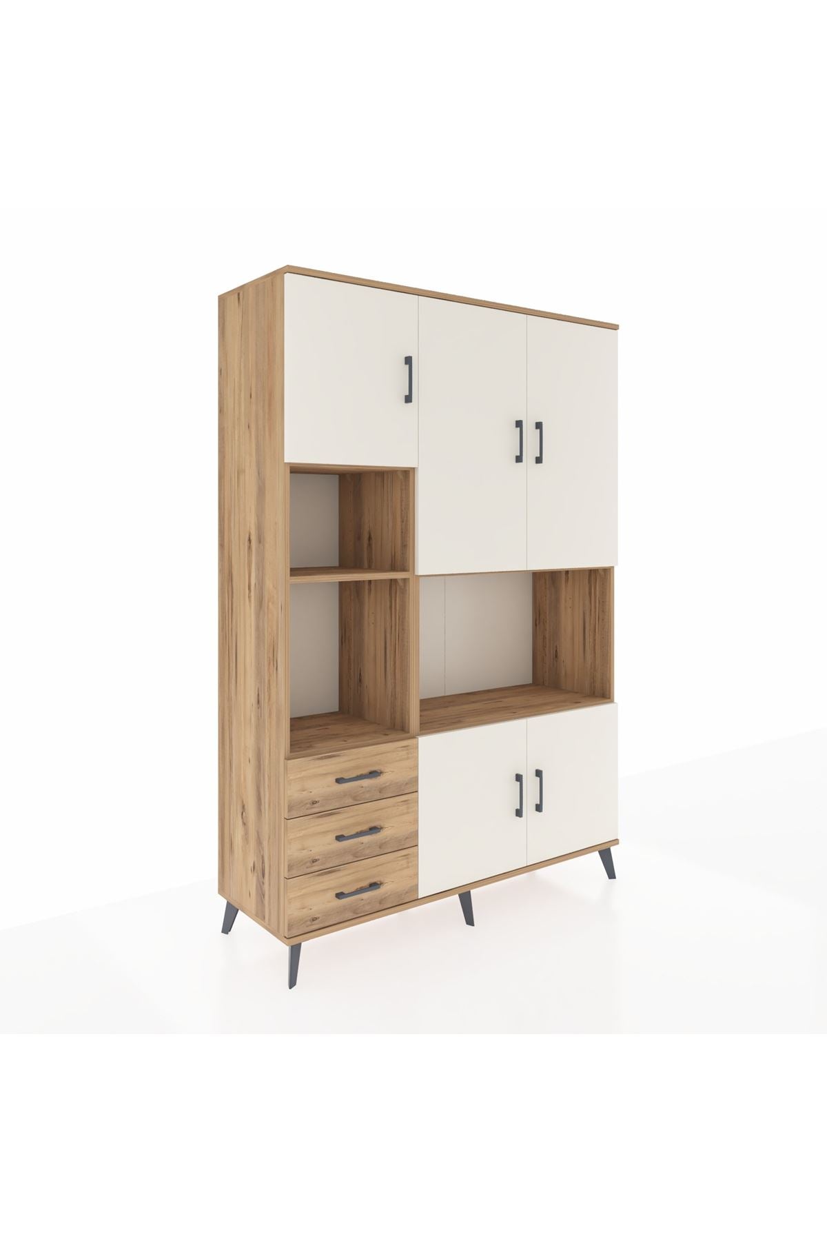 Hyperion Dolap 9 Raflı 3 Çekmeceli 5 Kapaklı 132x44x195 Çam-Aytaşı/Çam