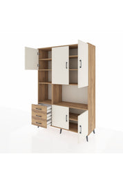 Hyperion Dolap 9 Raflı 3 Çekmeceli 5 Kapaklı 132x44x195 Çam-Aytaşı/Çam