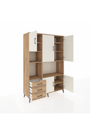 Hyperion Dolap 9 Raflı 3 Çekmeceli 5 Kapaklı 132x44x195 Çam-Aytaşı/Çam