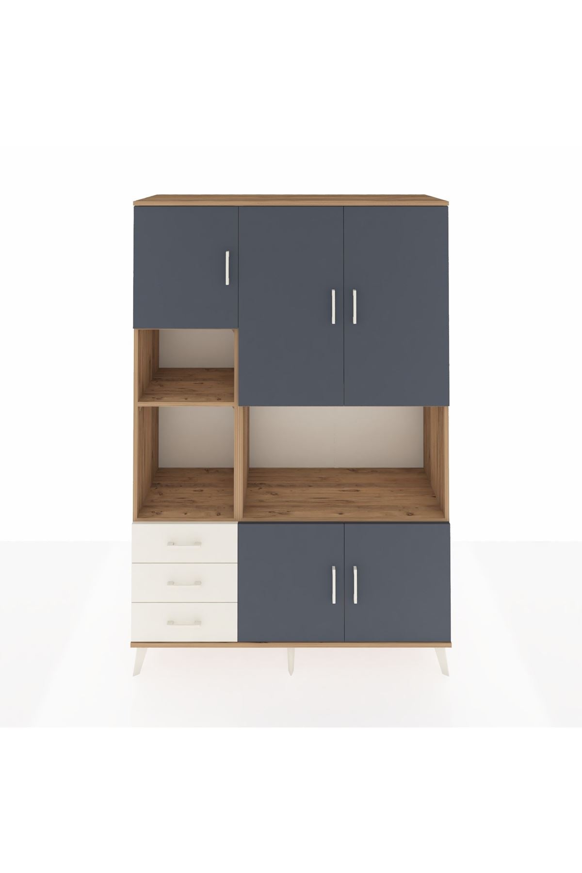 Hyperion Dolap 9 Raflı 3 Çekmeceli 5 Kapaklı 132x44x195 Çam-Antrasit/Aytaşı