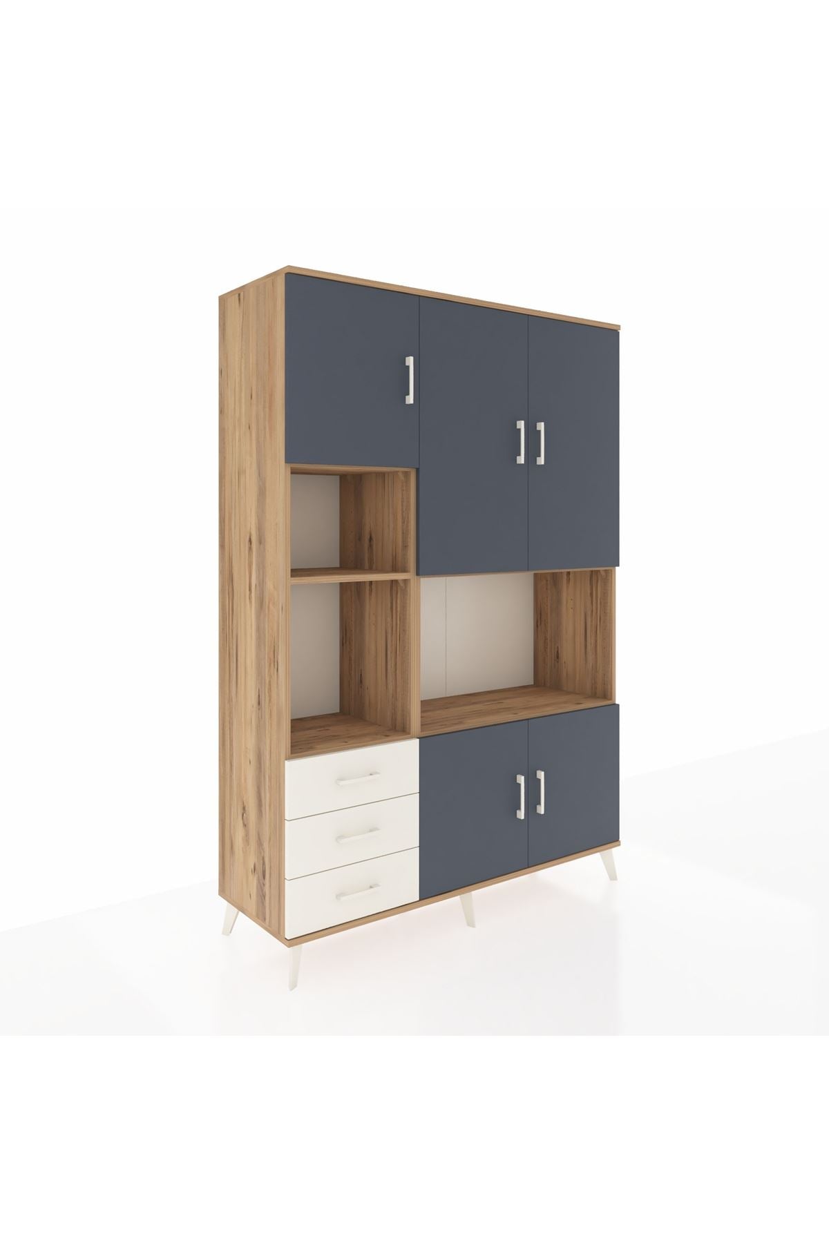 Hyperion Dolap 9 Raflı 3 Çekmeceli 5 Kapaklı 132x44x195 Çam-Antrasit/Aytaşı