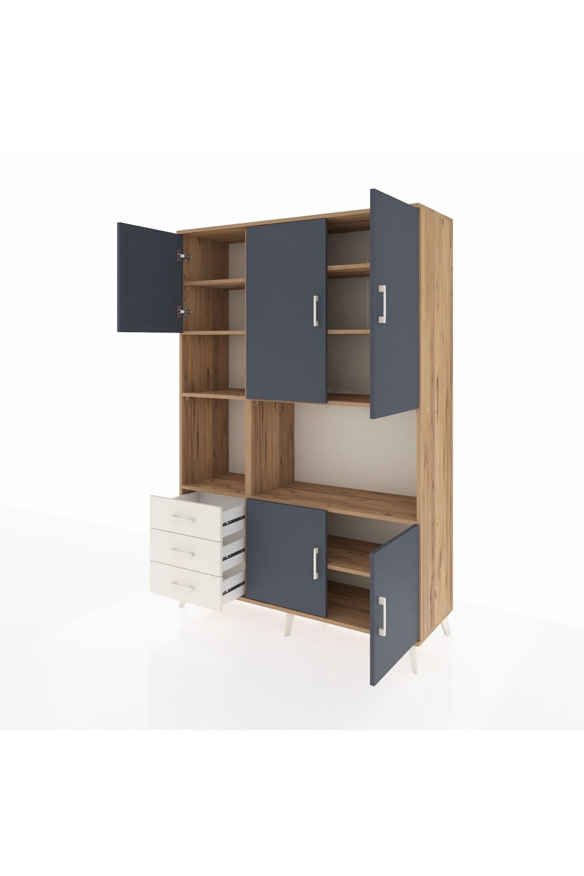 Hyperion Dolap 9 Raflı 3 Çekmeceli 5 Kapaklı 132x44x195 Çam-Antrasit/Aytaşı