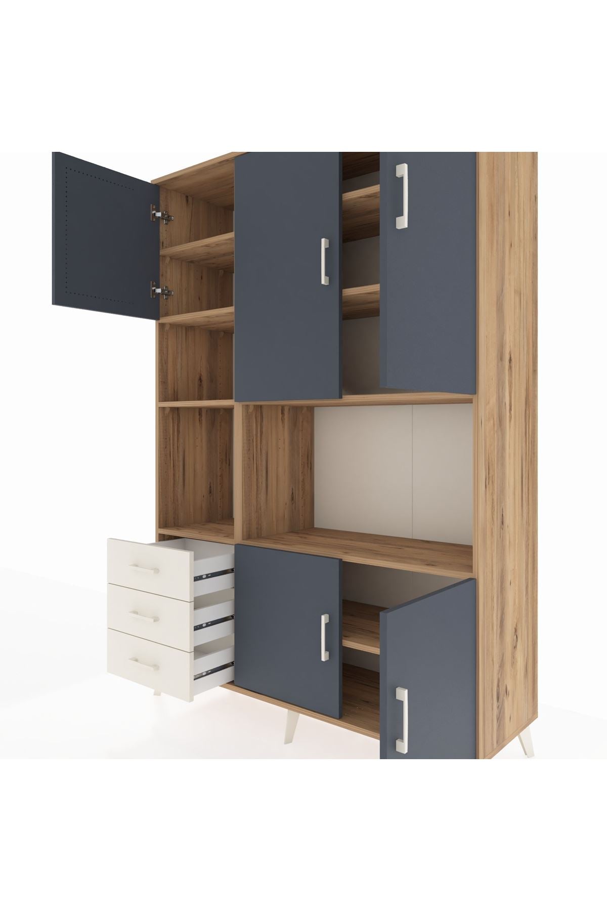 Hyperion Dolap 9 Raflı 3 Çekmeceli 5 Kapaklı 132x44x195 Çam-Antrasit/Aytaşı