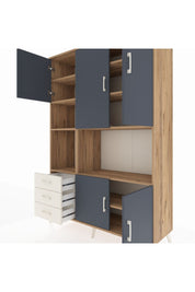 Hyperion Dolap 9 Raflı 3 Çekmeceli 5 Kapaklı 132x44x195 Çam-Antrasit/Aytaşı