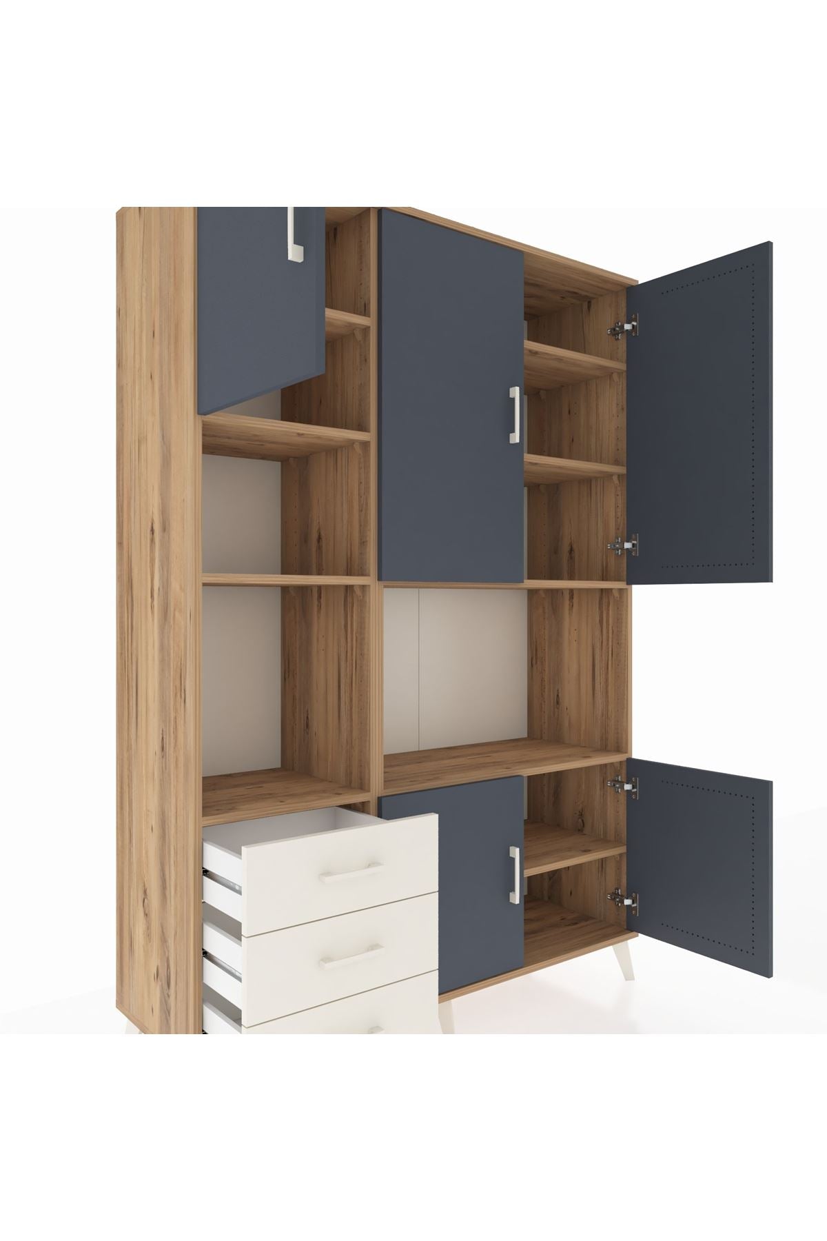 Hyperion Dolap 9 Raflı 3 Çekmeceli 5 Kapaklı 132x44x195 Çam-Antrasit/Aytaşı