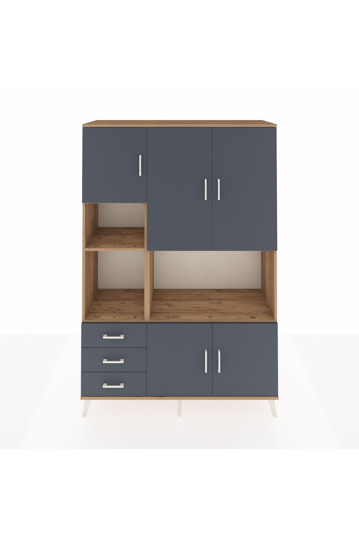 Hyperion Dolap 9 Raflı 3 Çekmeceli 5 Kapaklı 132x44x195 Çam-Antrasit/Antrasit