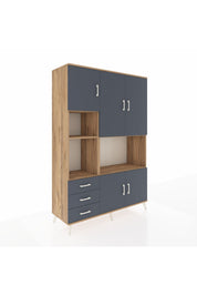 Hyperion Dolap 9 Raflı 3 Çekmeceli 5 Kapaklı 132x44x195 Çam-Antrasit/Antrasit