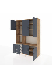 Hyperion Dolap 9 Raflı 3 Çekmeceli 5 Kapaklı 132x44x195 Çam-Antrasit/Antrasit