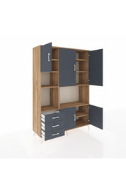 Hyperion Dolap 9 Raflı 3 Çekmeceli 5 Kapaklı 132x44x195 Çam-Antrasit/Antrasit