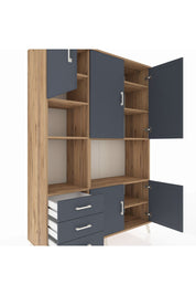Hyperion Dolap 9 Raflı 3 Çekmeceli 5 Kapaklı 132x44x195 Çam-Antrasit/Antrasit