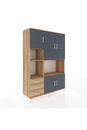Hyperion Dolap 9 Raflı 3 Çekmeceli 5 Kapaklı 132x44x195 Çam-Antrasit/Çam