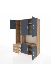 Hyperion Dolap 9 Raflı 3 Çekmeceli 5 Kapaklı 132x44x195 Çam-Antrasit/Çam