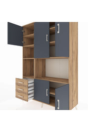 Hyperion Dolap 9 Raflı 3 Çekmeceli 5 Kapaklı 132x44x195 Çam-Antrasit/Çam