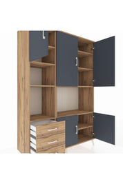 Hyperion Dolap 9 Raflı 3 Çekmeceli 5 Kapaklı 132x44x195 Çam-Antrasit/Çam