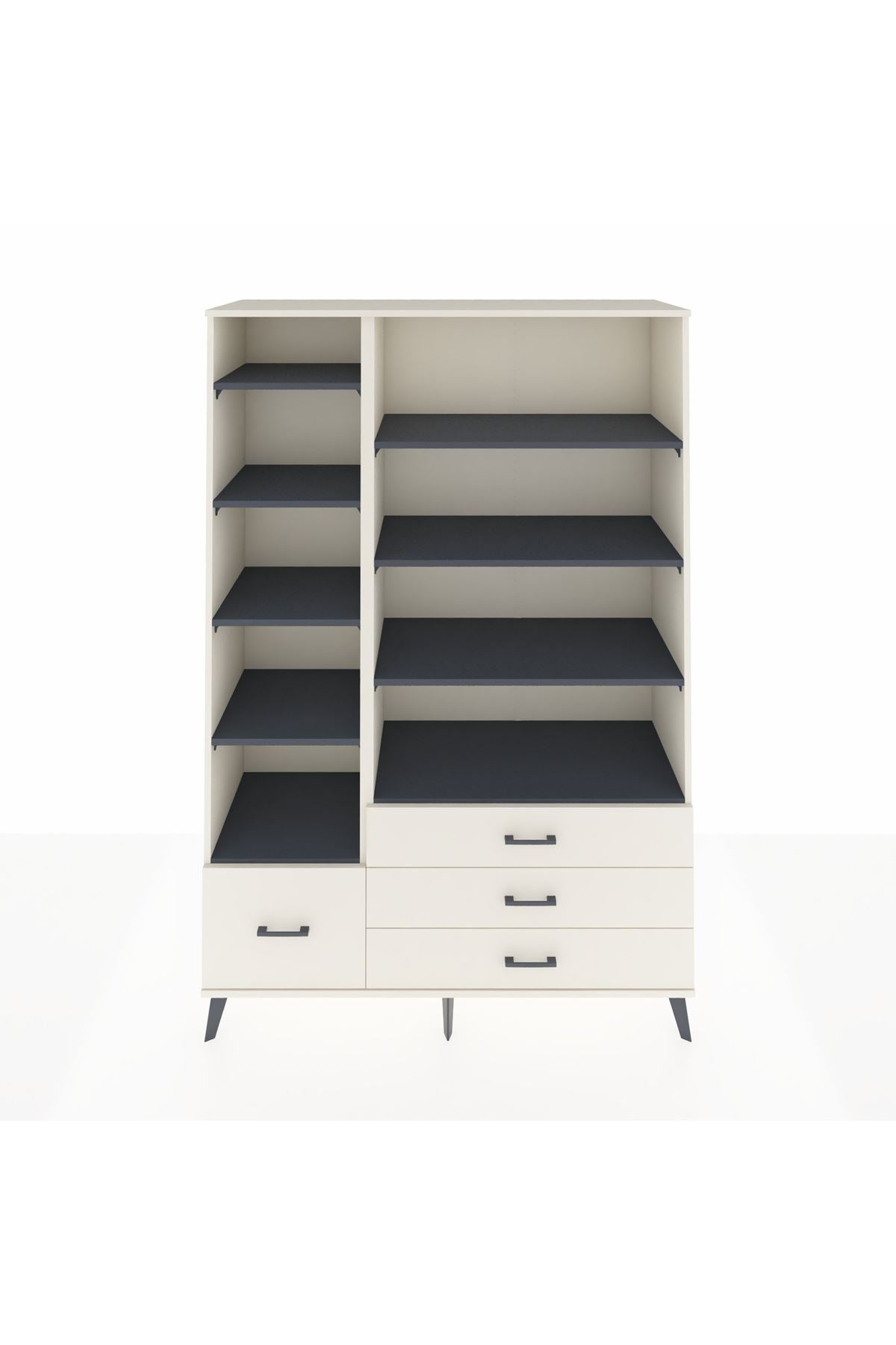 Hyperion Dolap 9 Raflı 4 Çekmeceli  132x44x195 Aytaşı-Antrasit/Aytaşı