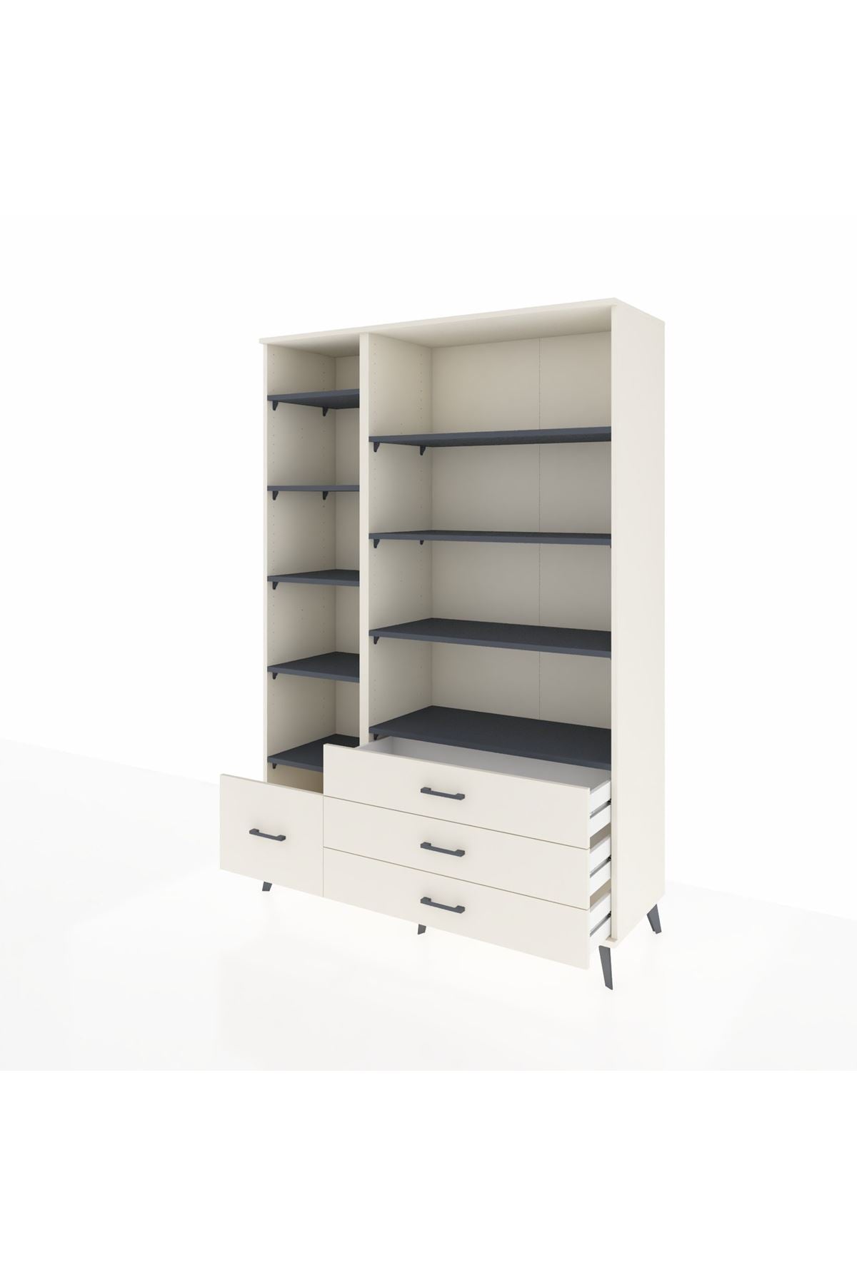 Hyperion Dolap 9 Raflı 4 Çekmeceli  132x44x195 Aytaşı-Antrasit/Aytaşı