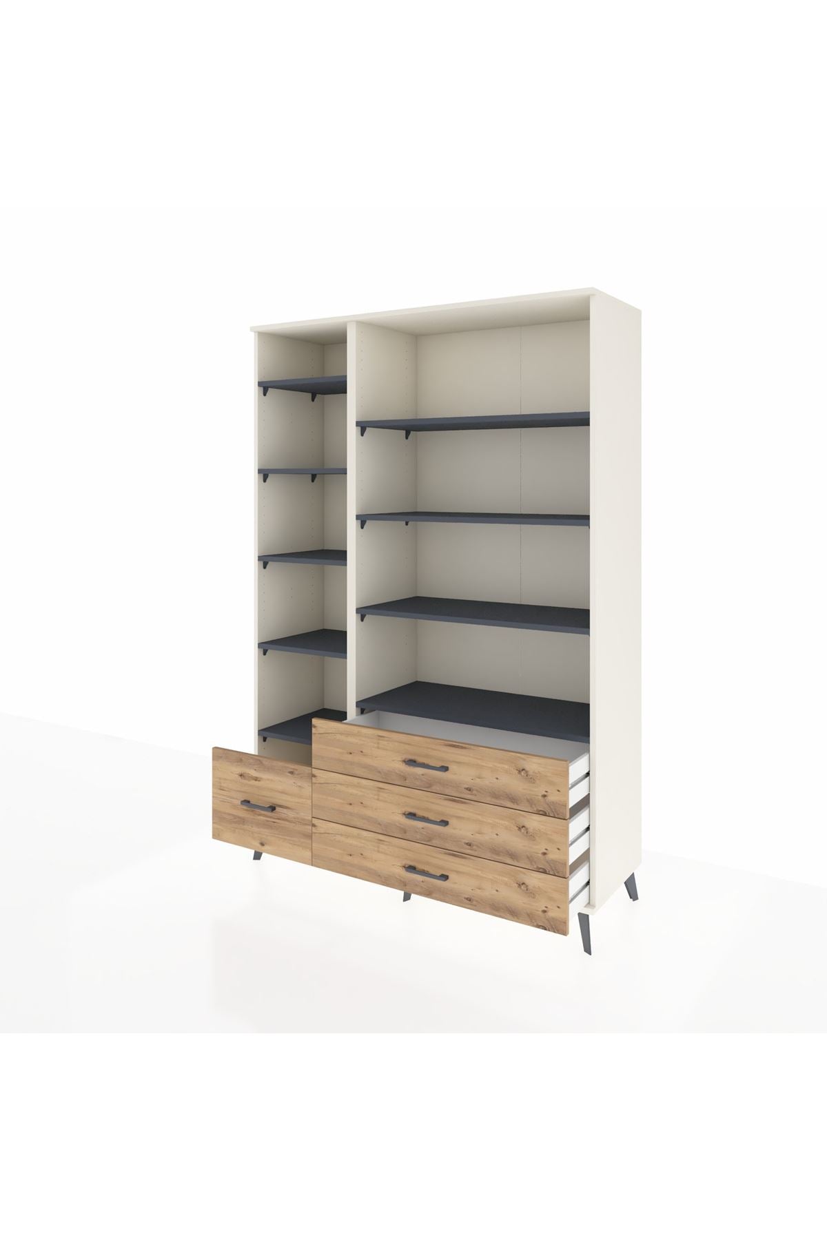 Hyperion Dolap 9 Raflı 4 Çekmeceli  132x44x195 Aytaşı-Antrasit/Çam