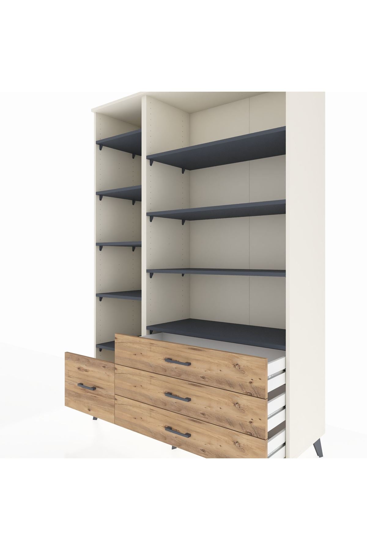 Hyperion Dolap 9 Raflı 4 Çekmeceli  132x44x195 Aytaşı-Antrasit/Çam