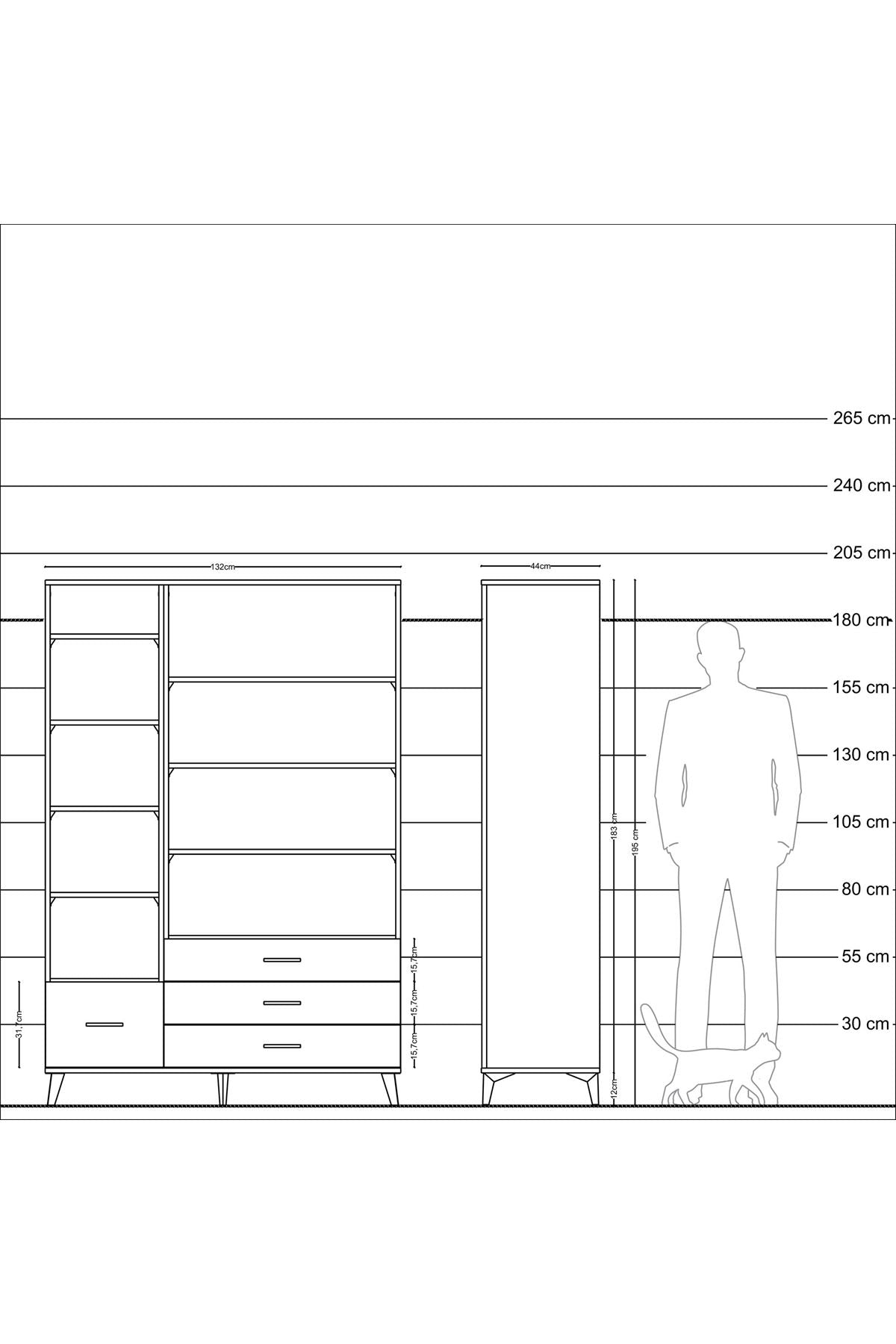 Hyperion Dolap 9 Raflı 4 Çekmeceli  132x44x195 Aytaşı-Antrasit/Çam