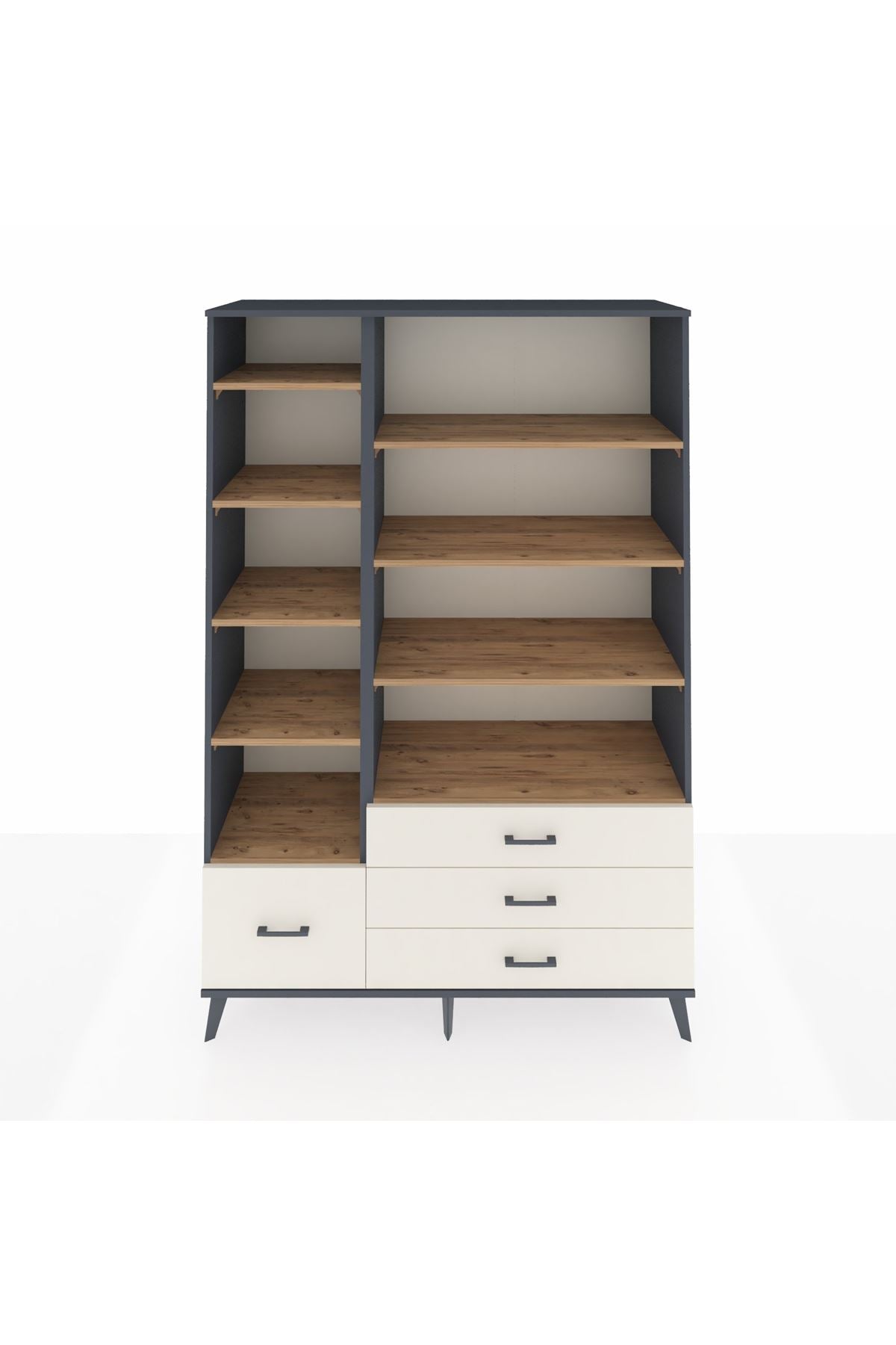 Hyperion Dolap 9 Raflı 4 Çekmeceli  132x44x195 Antrasit-Çam/Aytaşı