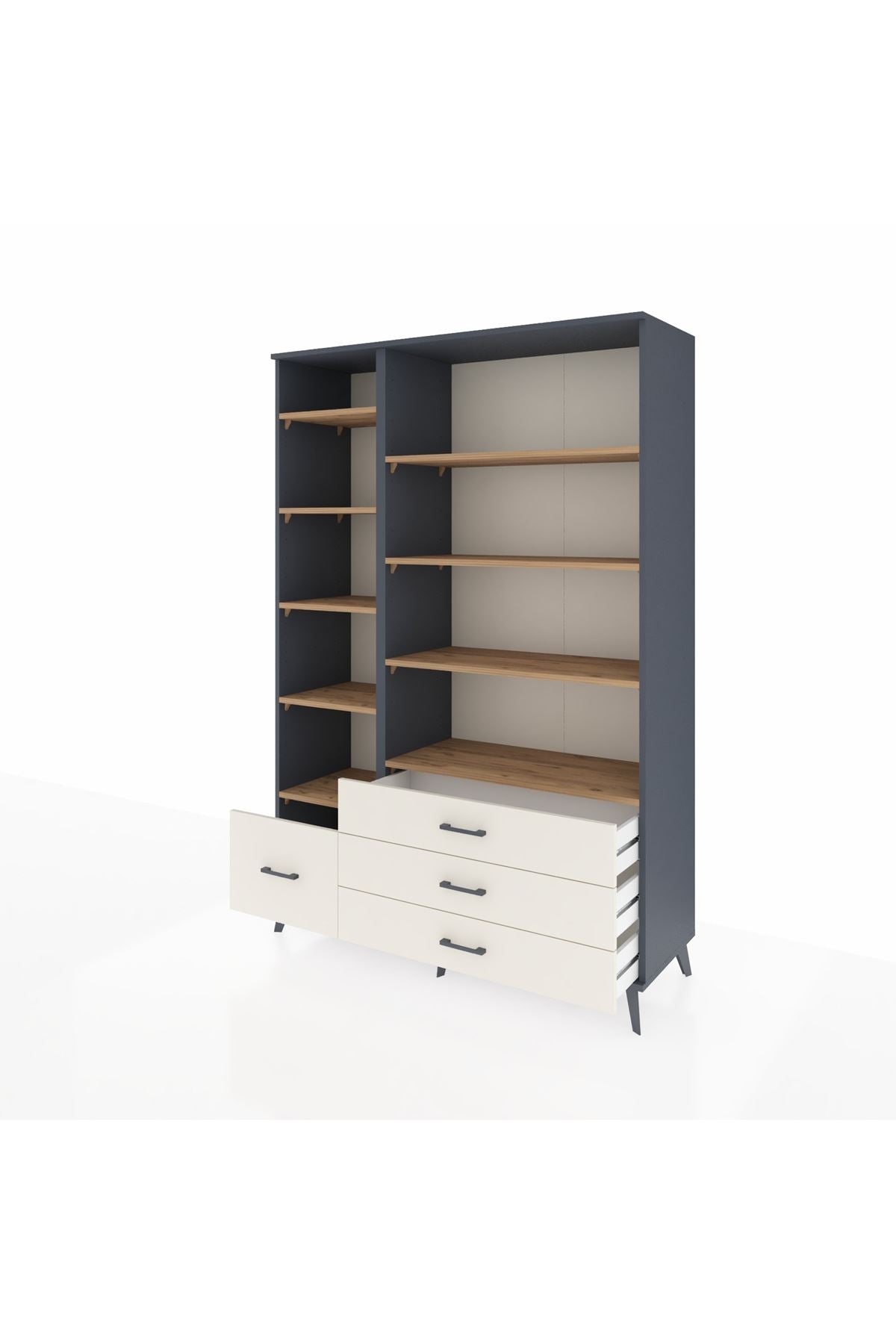 Hyperion Dolap 9 Raflı 4 Çekmeceli  132x44x195 Antrasit-Çam/Aytaşı