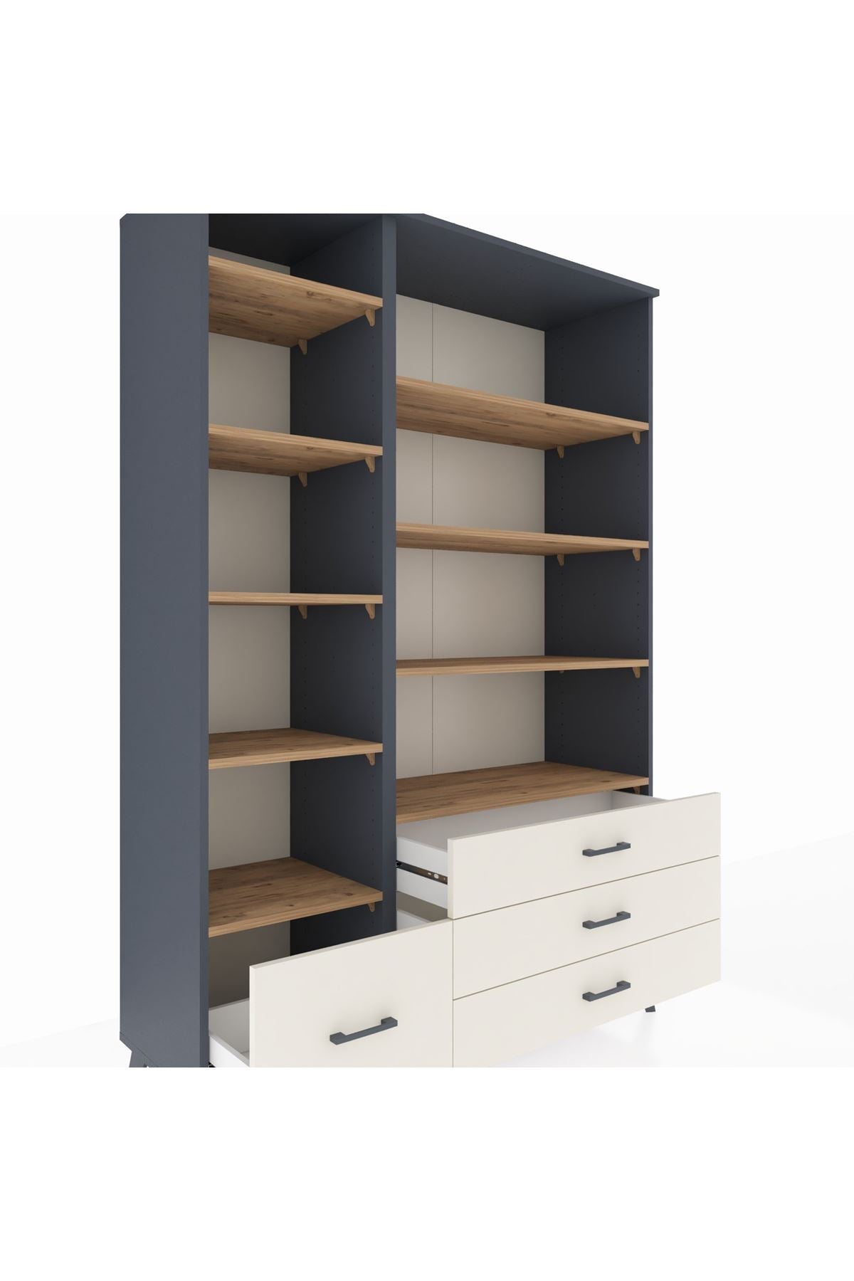 Hyperion Dolap 9 Raflı 4 Çekmeceli  132x44x195 Antrasit-Çam/Aytaşı