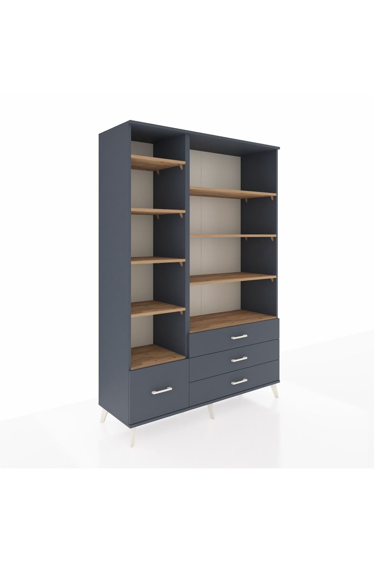 Hyperion Dolap 9 Raflı 4 Çekmeceli  132x44x195 Antrasit-Çam/Antrasit