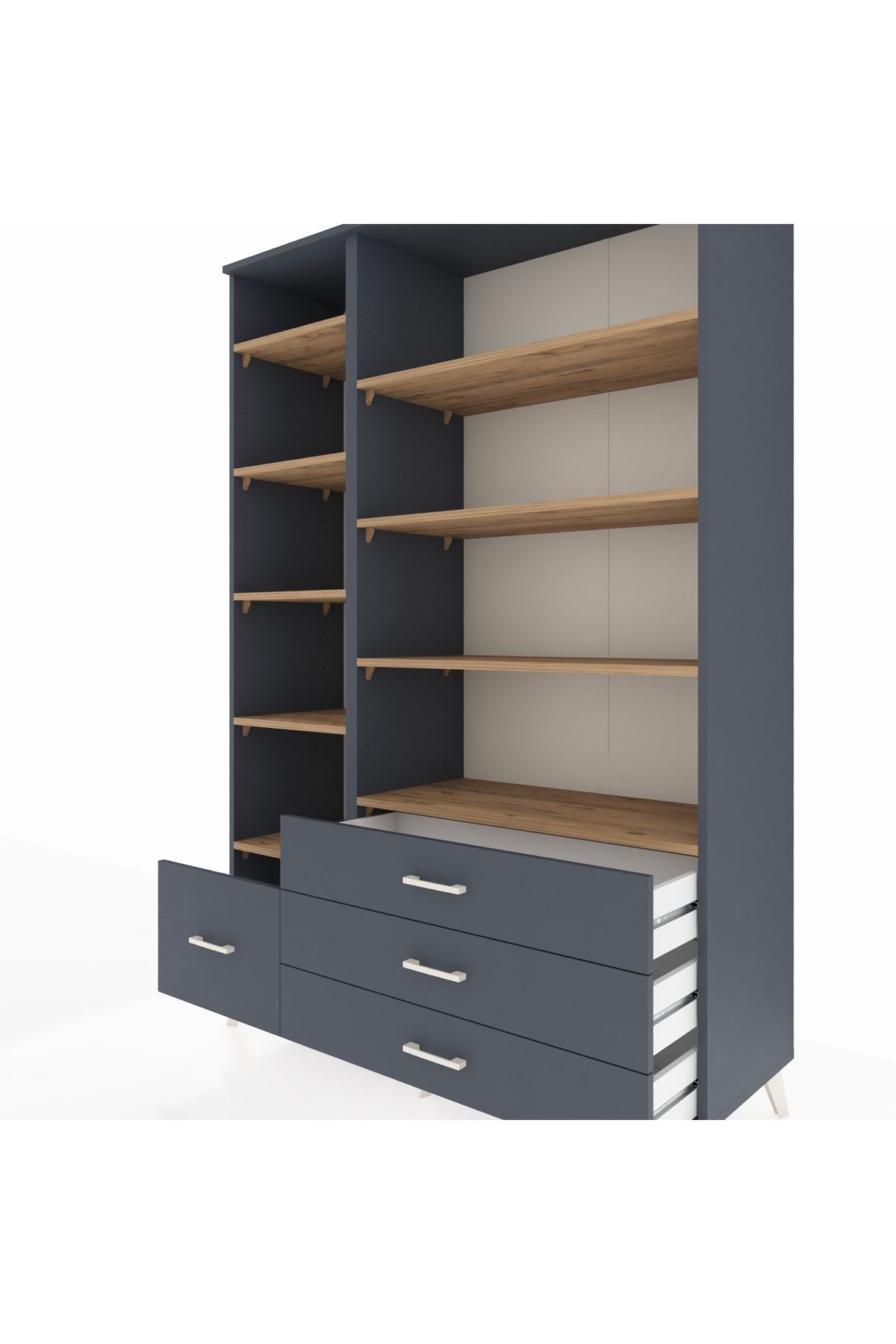 Hyperion Dolap 9 Raflı 4 Çekmeceli  132x44x195 Antrasit-Çam/Antrasit