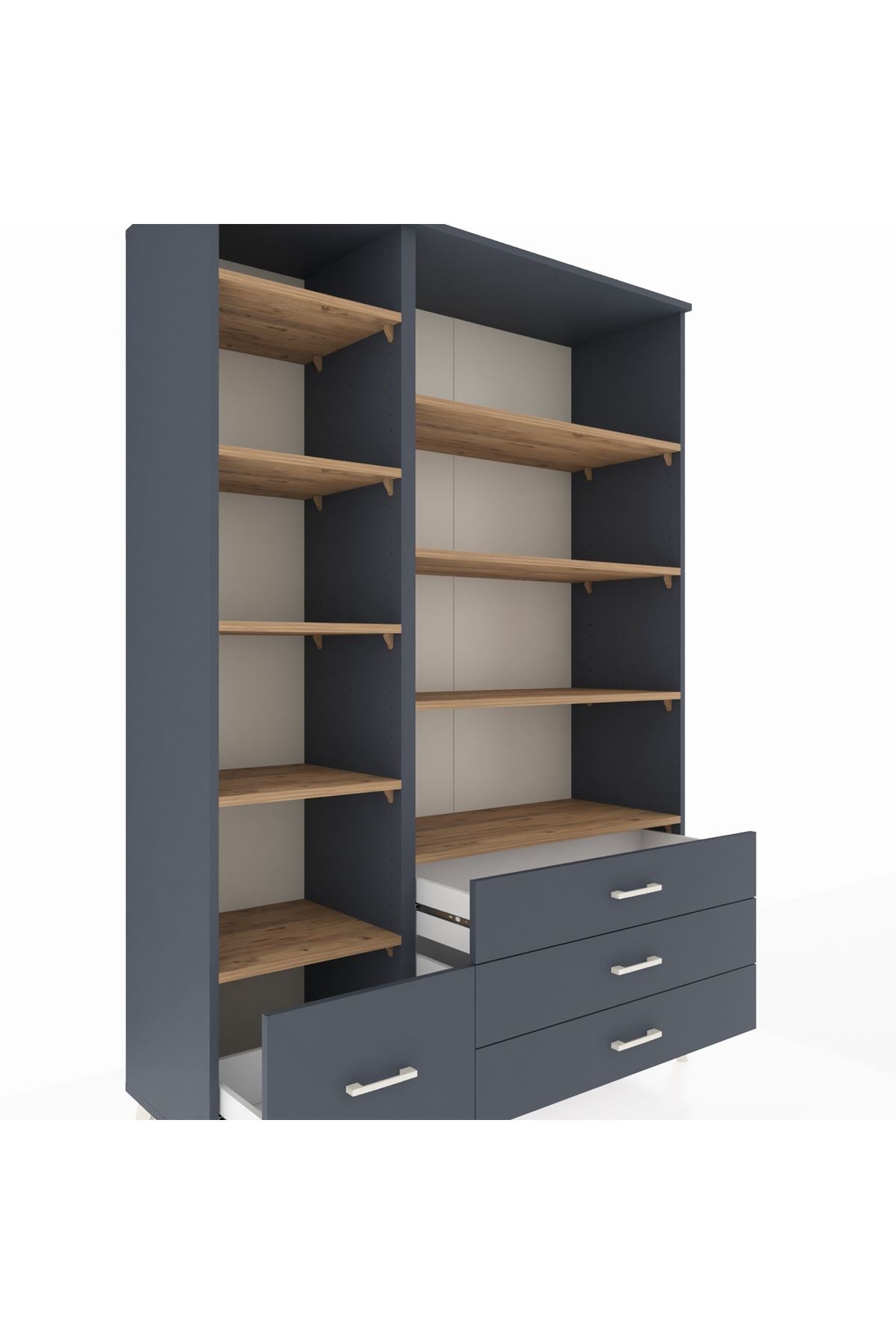 Hyperion Dolap 9 Raflı 4 Çekmeceli  132x44x195 Antrasit-Çam/Antrasit