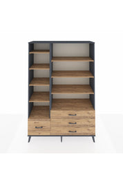 Hyperion Dolap 9 Raflı 4 Çekmeceli  132x44x195 Antrasit-Çam/Çam