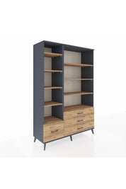 Hyperion Dolap 9 Raflı 4 Çekmeceli  132x44x195 Antrasit-Çam/Çam