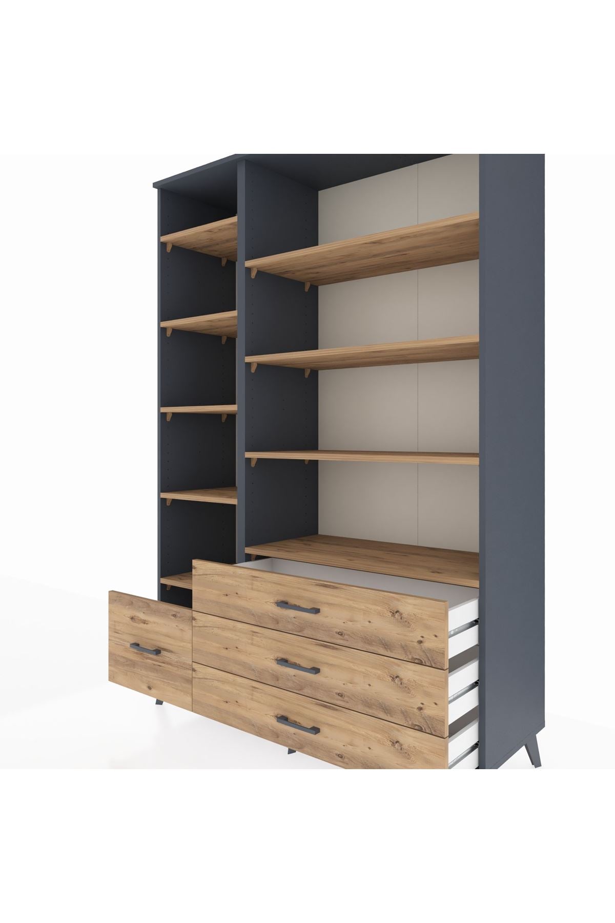 Hyperion Dolap 9 Raflı 4 Çekmeceli  132x44x195 Antrasit-Çam/Çam