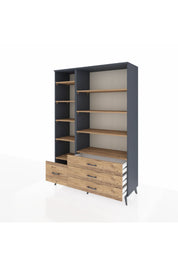 Hyperion Dolap 9 Raflı 4 Çekmeceli  132x44x195 Antrasit-Çam/Çam