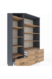 Hyperion Dolap 9 Raflı 4 Çekmeceli  132x44x195 Antrasit-Çam/Çam