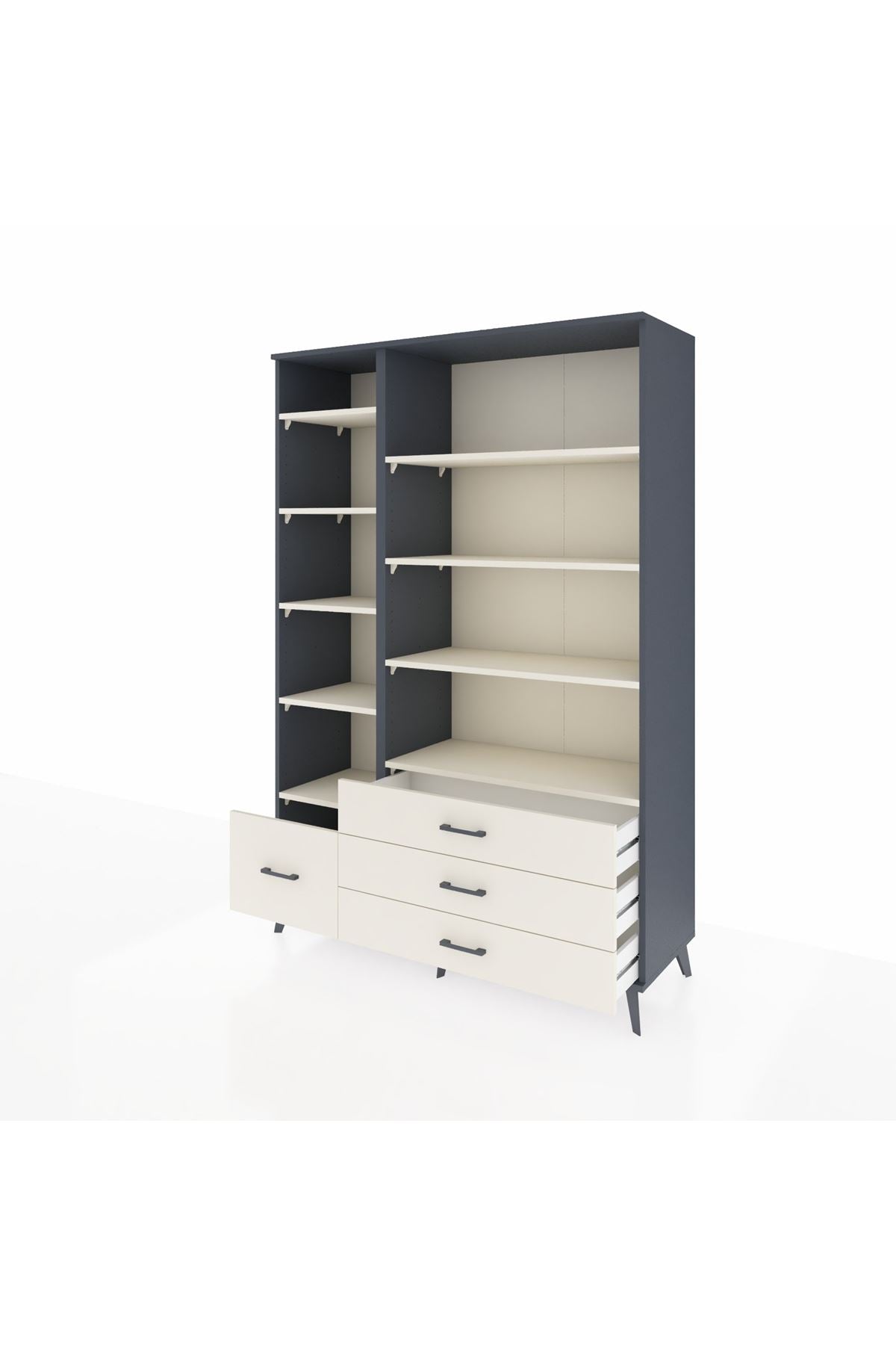 Hyperion Dolap 9 Raflı 4 Çekmeceli  132x44x195 Antrasit-Aytaşı/Aytaşı